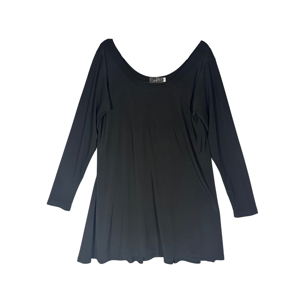 Sympli Scoop Neck Flowy Tunic Top Sz 14 Black Long Sleeve Canada Lagenlook Basic